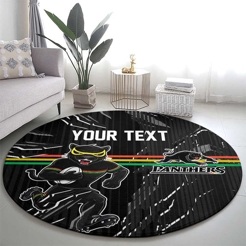 Personalized Penrith Panthers Round Carpet Dynamic Lightning Mascot Rugby Australia