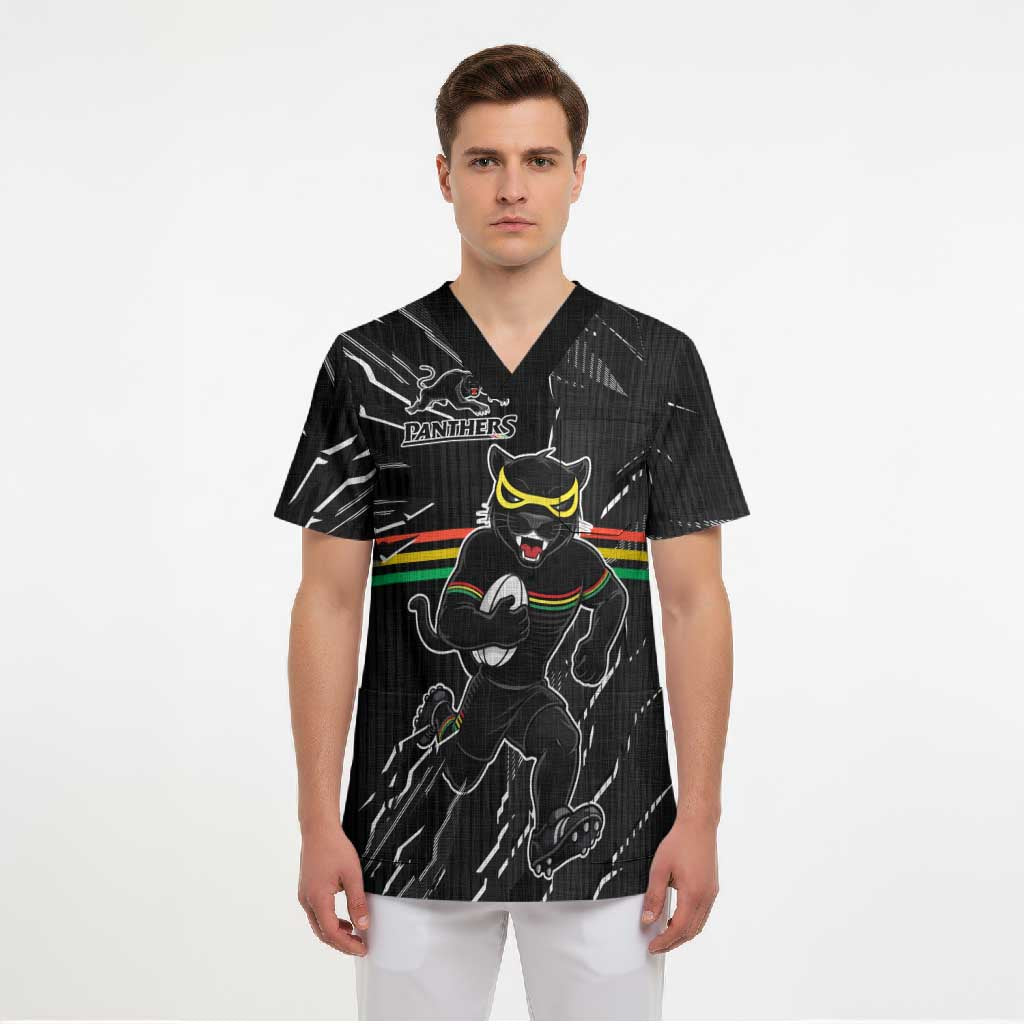 Personalized Penrith Panthers Scrub Top Dynamic Lightning Mascot Rugby Australia