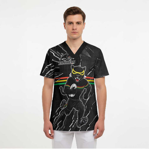 Personalized Penrith Panthers Scrub Top Dynamic Lightning Mascot Rugby Australia