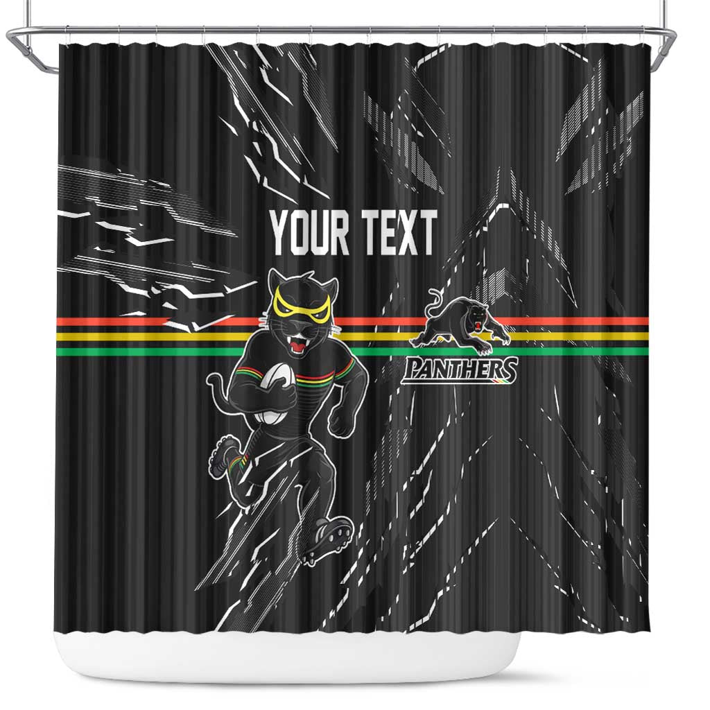 Personalized Penrith Panthers Shower Curtain Dynamic Lightning Mascot Rugby Australia