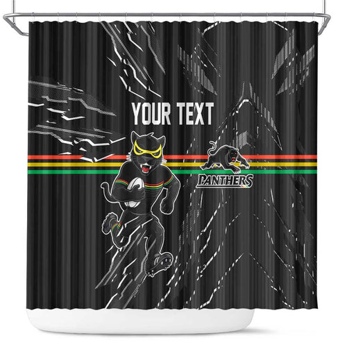 Personalized Penrith Panthers Shower Curtain Dynamic Lightning Mascot Rugby Australia