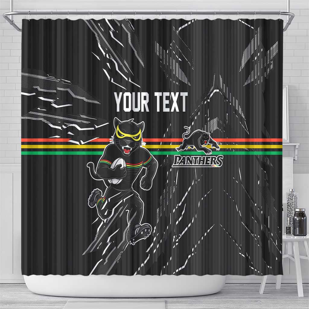 Personalized Penrith Panthers Shower Curtain Dynamic Lightning Mascot Rugby Australia