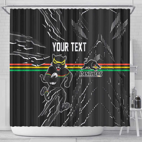 Personalized Penrith Panthers Shower Curtain Dynamic Lightning Mascot Rugby Australia