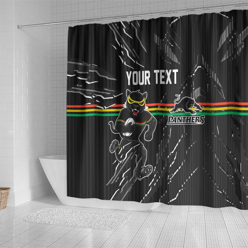 Personalized Penrith Panthers Shower Curtain Dynamic Lightning Mascot Rugby Australia