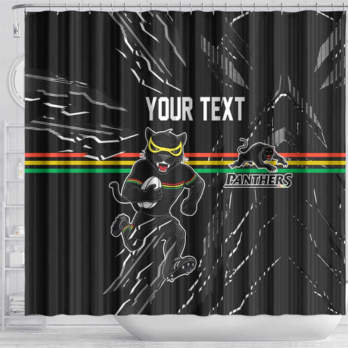 Personalized Penrith Panthers Shower Curtain Dynamic Lightning Mascot Rugby Australia