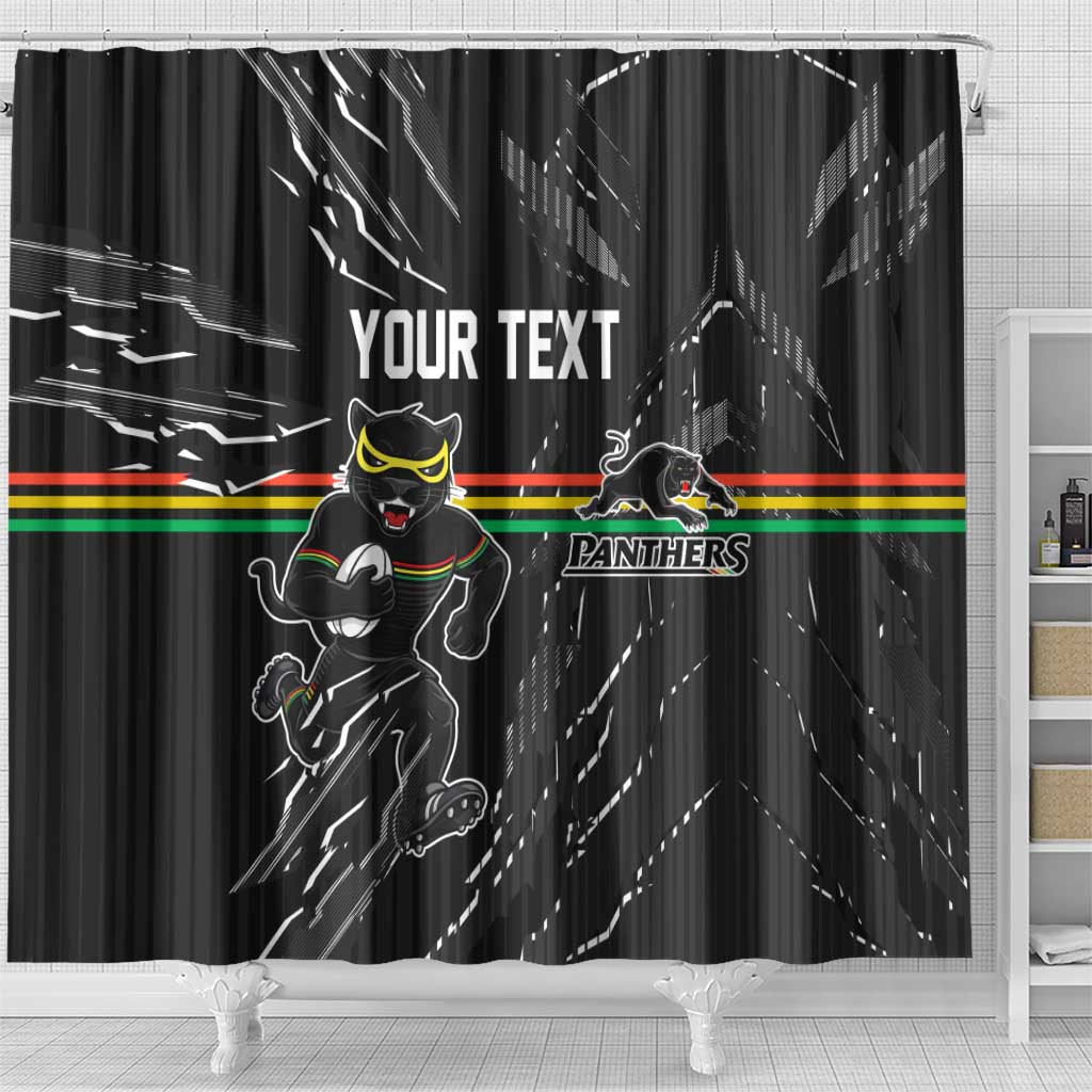 Personalized Penrith Panthers Shower Curtain Dynamic Lightning Mascot Rugby Australia