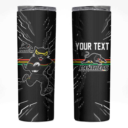 Personalized Penrith Panthers Skinny Tumbler Dynamic Lightning Mascot Rugby Australia