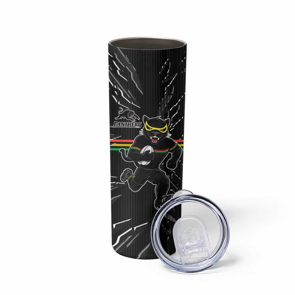 Personalized Penrith Panthers Skinny Tumbler Dynamic Lightning Mascot Rugby Australia