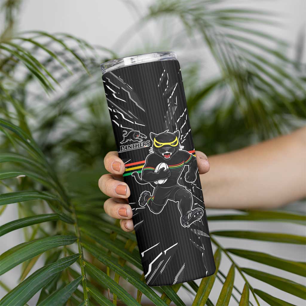 Personalized Penrith Panthers Skinny Tumbler Dynamic Lightning Mascot Rugby Australia