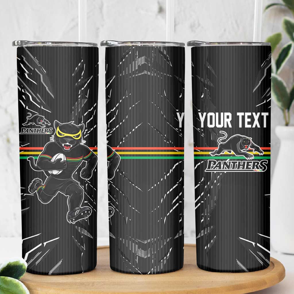 Personalized Penrith Panthers Skinny Tumbler Dynamic Lightning Mascot Rugby Australia