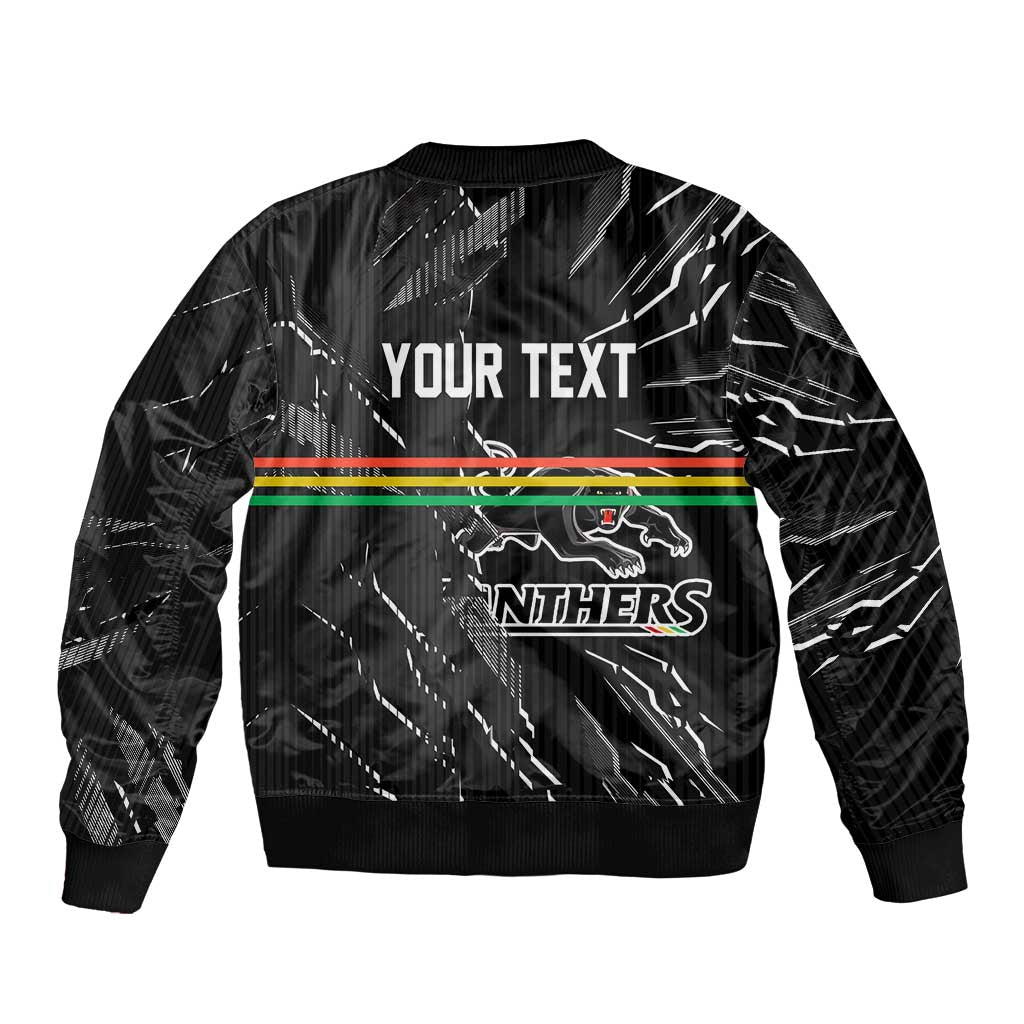 Personalized Penrith Panthers Sleeve Zip Bomber Jacket Dynamic Lightning Mascot Rugby Australia