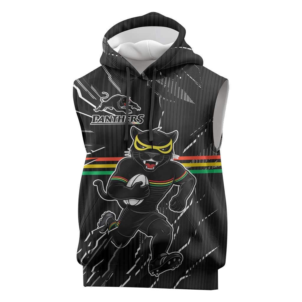 Personalized Penrith Panthers Sleeveless Hoodie Dynamic Lightning Mascot Rugby Australia