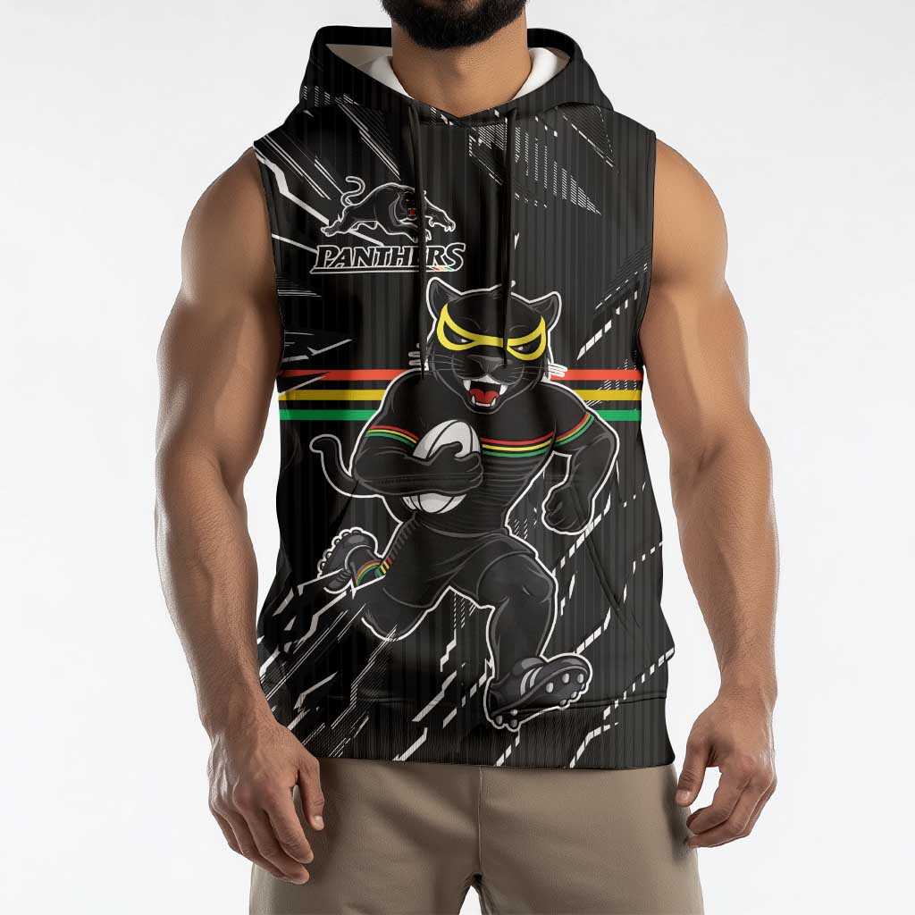 Personalized Penrith Panthers Sleeveless Hoodie Dynamic Lightning Mascot Rugby Australia