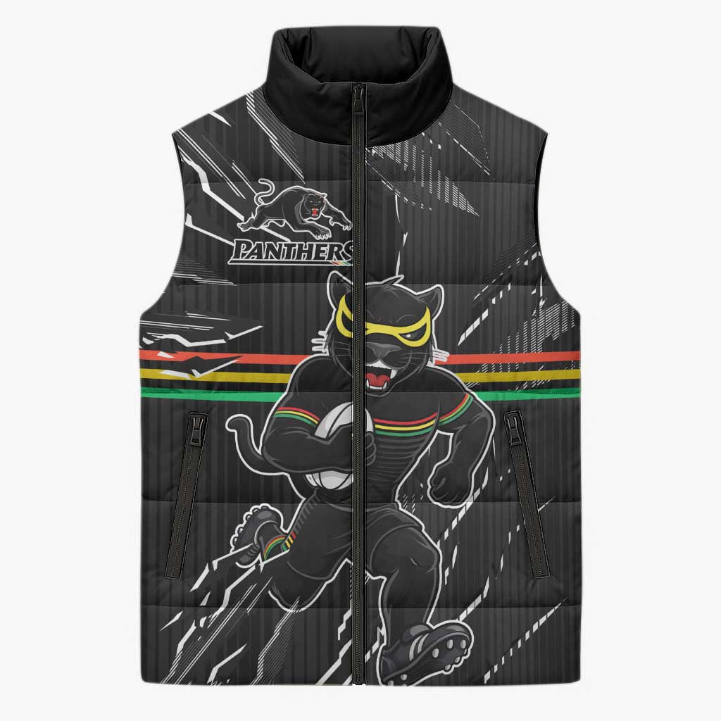 Personalized Penrith Panthers Sleeveless Puffer Jacket Dynamic Lightning Mascot Rugby Australia