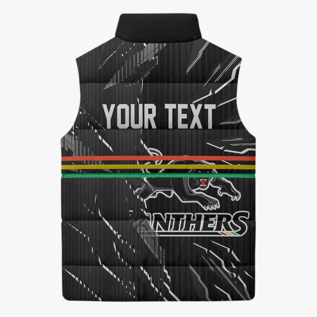 Personalized Penrith Panthers Sleeveless Puffer Jacket Dynamic Lightning Mascot Rugby Australia
