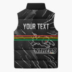 Personalized Penrith Panthers Sleeveless Puffer Jacket Dynamic Lightning Mascot Rugby Australia