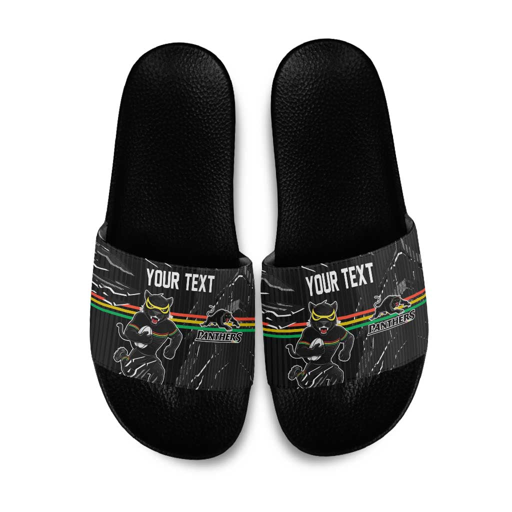 Personalized Penrith Panthers Slide Sandals Dynamic Lightning Mascot Rugby Australia