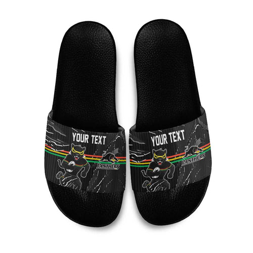 Personalized Penrith Panthers Slide Sandals Dynamic Lightning Mascot Rugby Australia