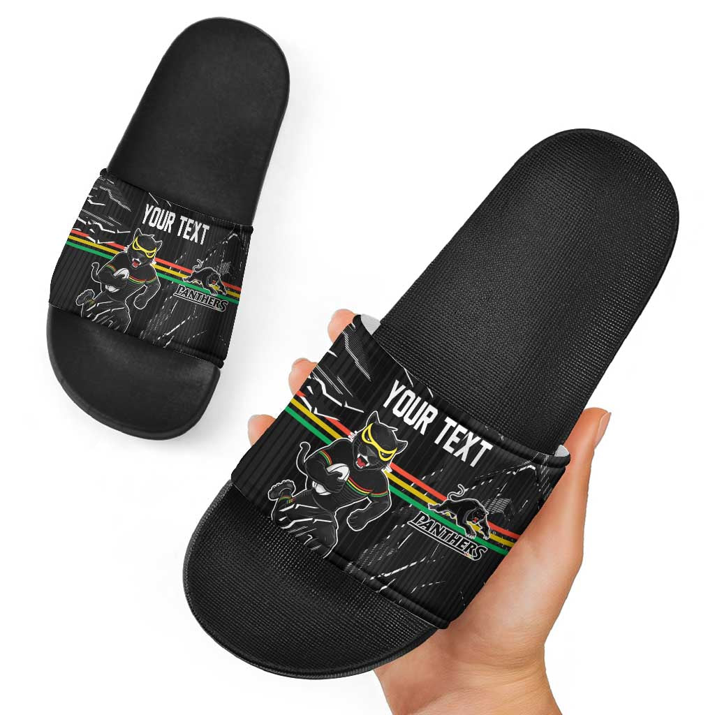 Personalized Penrith Panthers Slide Sandals Dynamic Lightning Mascot Rugby Australia