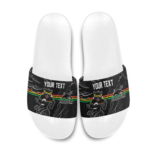 Personalized Penrith Panthers Slide Sandals Dynamic Lightning Mascot Rugby Australia
