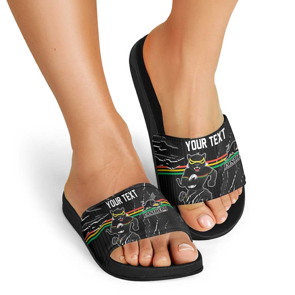 Personalized Penrith Panthers Slide Sandals Dynamic Lightning Mascot Rugby Australia