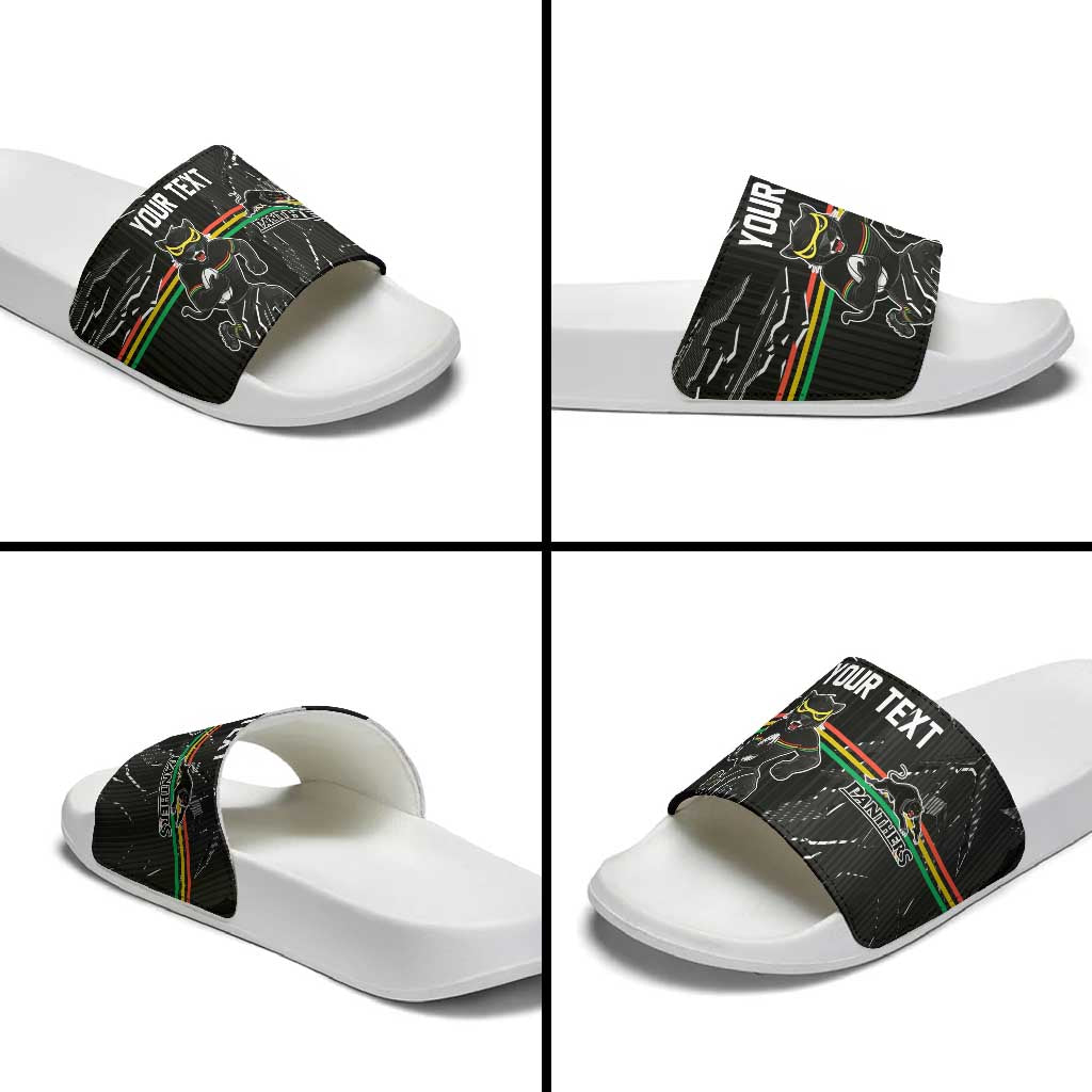 Personalized Penrith Panthers Slide Sandals Dynamic Lightning Mascot Rugby Australia