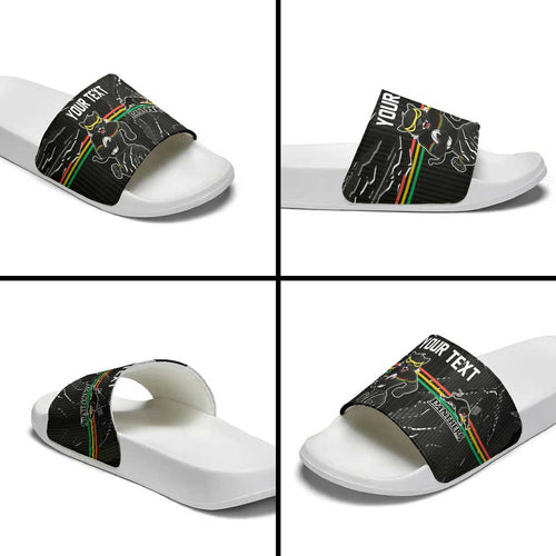 Personalized Penrith Panthers Slide Sandals Dynamic Lightning Mascot Rugby Australia