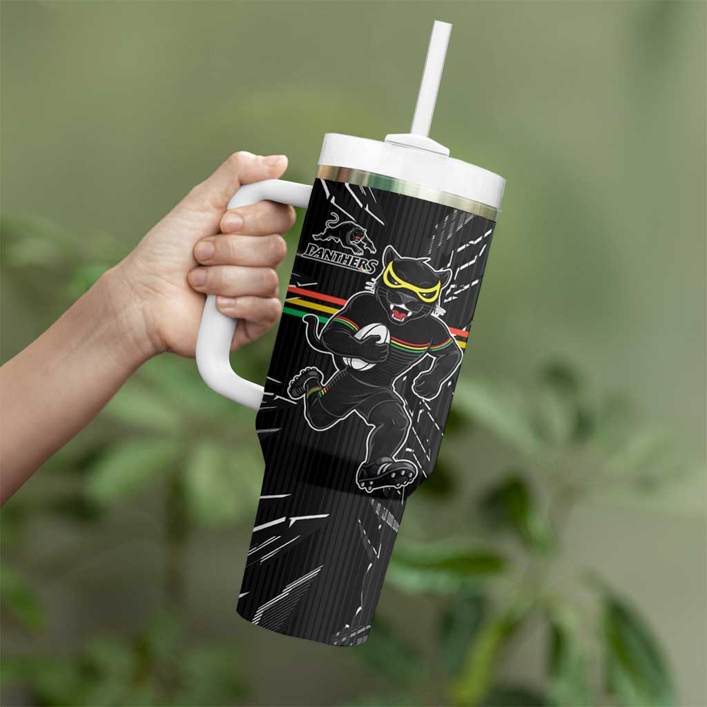 Personalized Penrith Panthers Tumbler With Handle Dynamic Lightning Mascot Rugby Australia