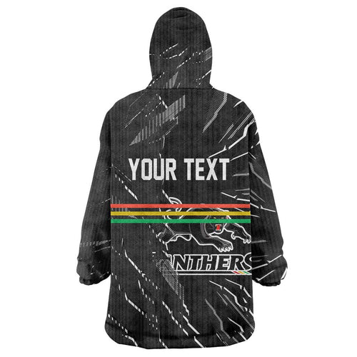 Personalized Penrith Panthers Wearable Blanket Hoodie Dynamic Lightning Mascot Rugby Australia