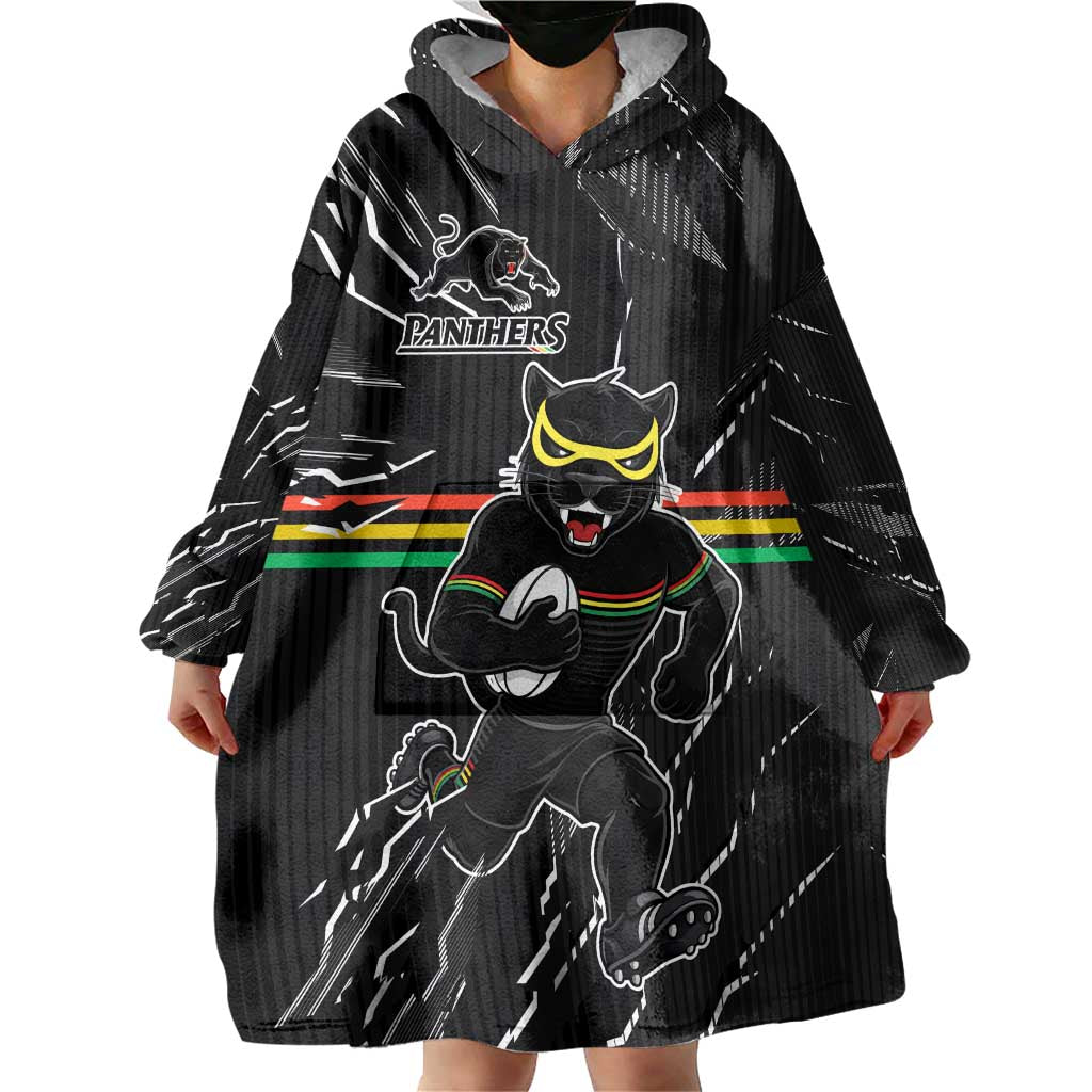 Personalized Penrith Panthers Wearable Blanket Hoodie Dynamic Lightning Mascot Rugby Australia
