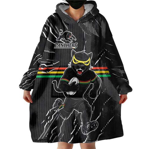 Personalized Penrith Panthers Wearable Blanket Hoodie Dynamic Lightning Mascot Rugby Australia