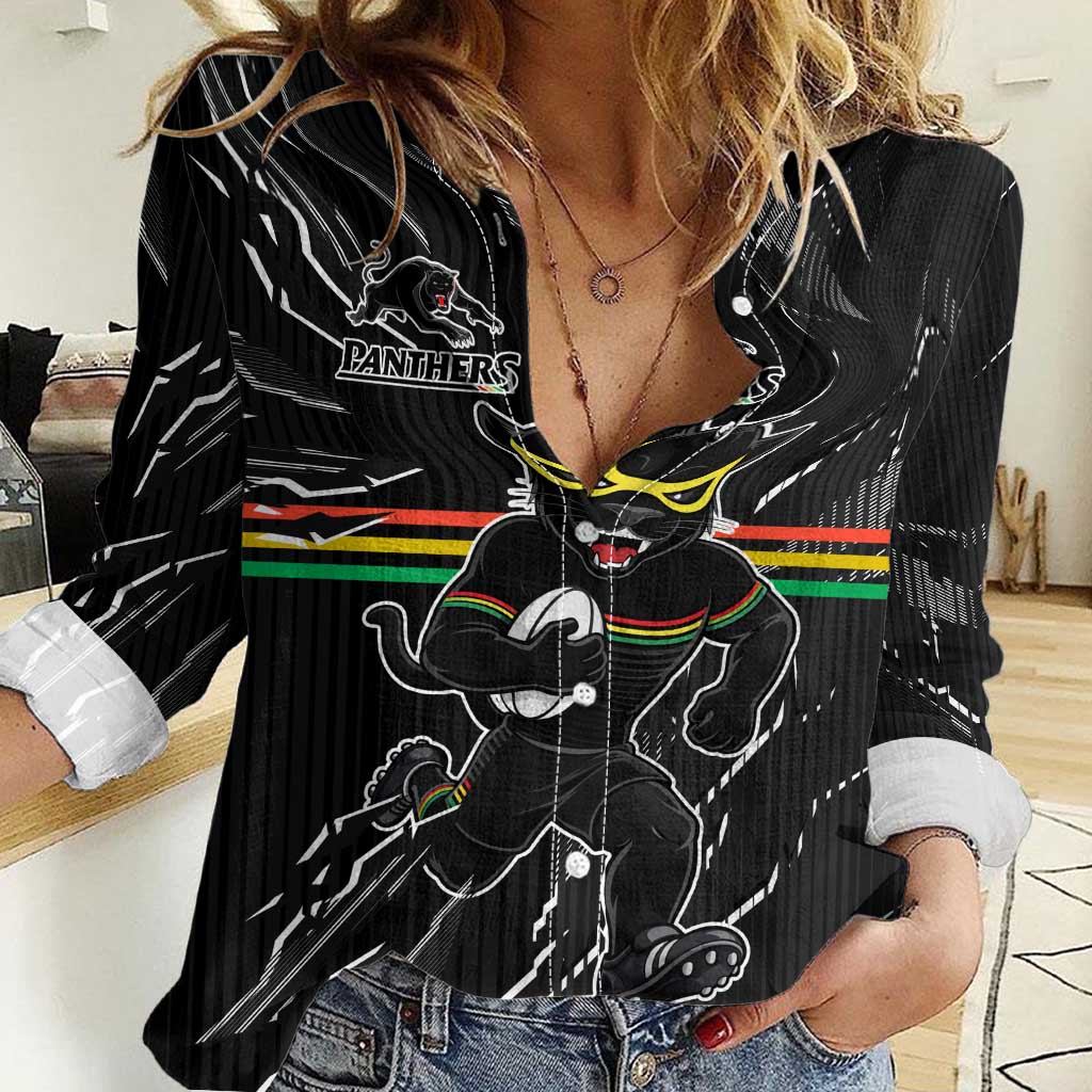Personalized Penrith Panthers Women Casual Shirt Dynamic Lightning Mascot Rugby Australia