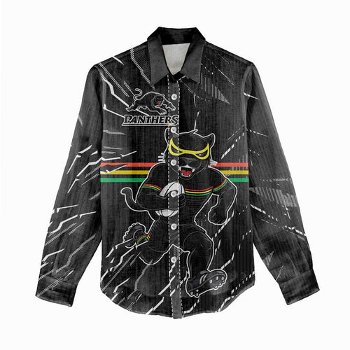 Personalized Penrith Panthers Women Casual Shirt Dynamic Lightning Mascot Rugby Australia