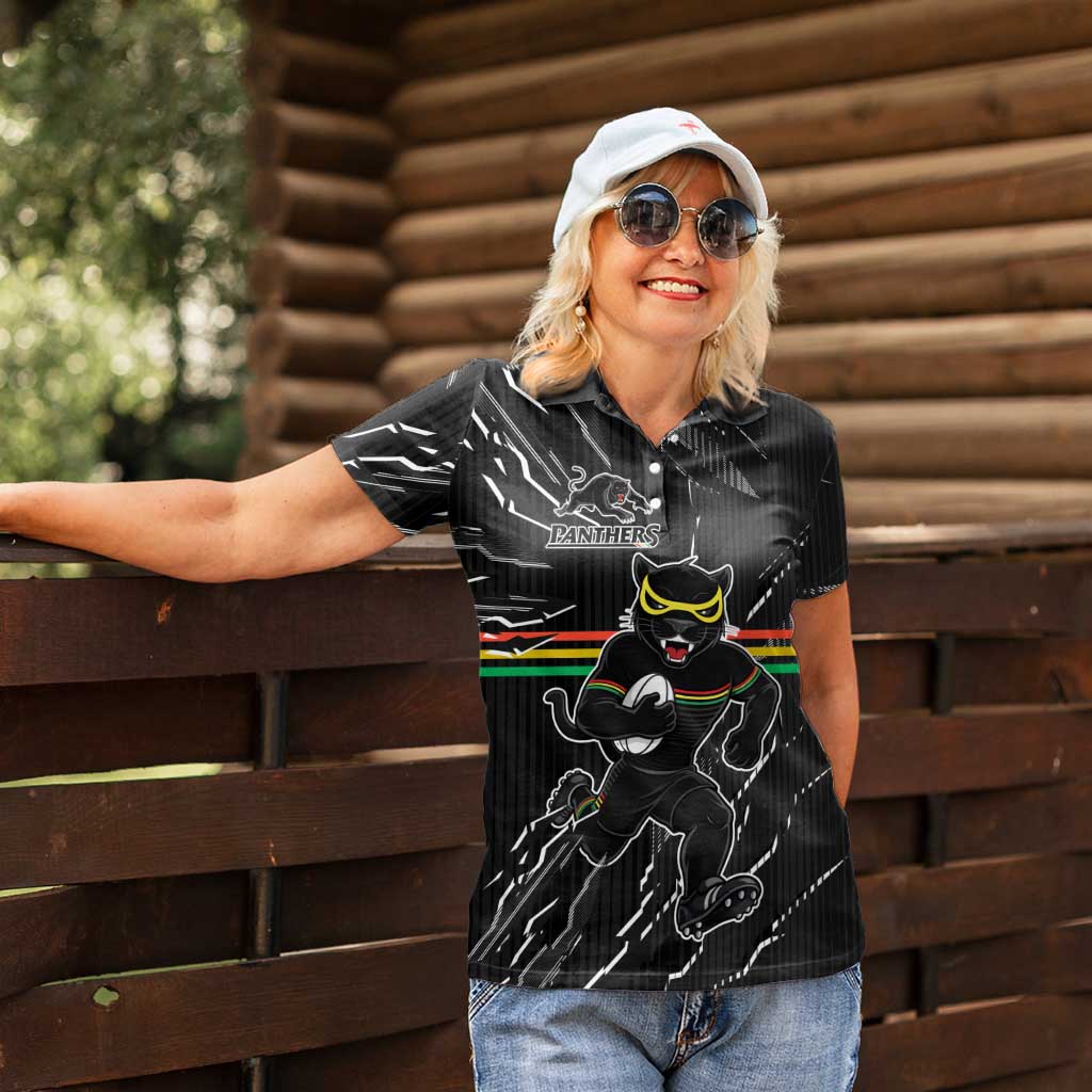 Personalized Penrith Panthers Women Polo Shirt Dynamic Lightning Mascot Rugby Australia