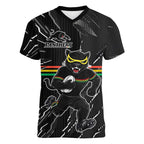Personalized Penrith Panthers Women V-Neck T-Shirt Dynamic Lightning Mascot Rugby Australia