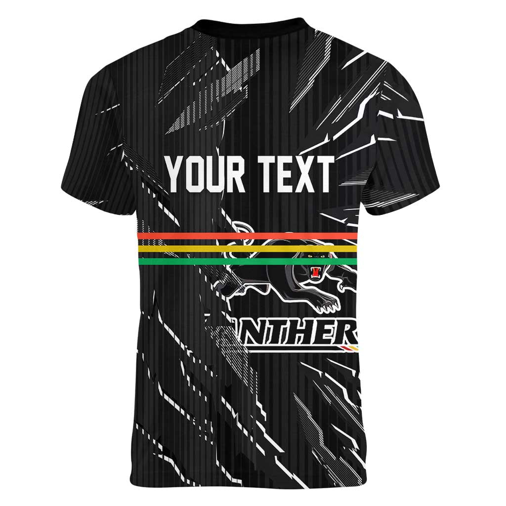 Personalized Penrith Panthers Women V-Neck T-Shirt Dynamic Lightning Mascot Rugby Australia