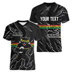Personalized Penrith Panthers Women V-Neck T-Shirt Dynamic Lightning Mascot Rugby Australia
