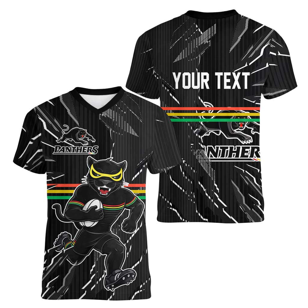 Personalized Penrith Panthers Women V-Neck T-Shirt Dynamic Lightning Mascot Rugby Australia