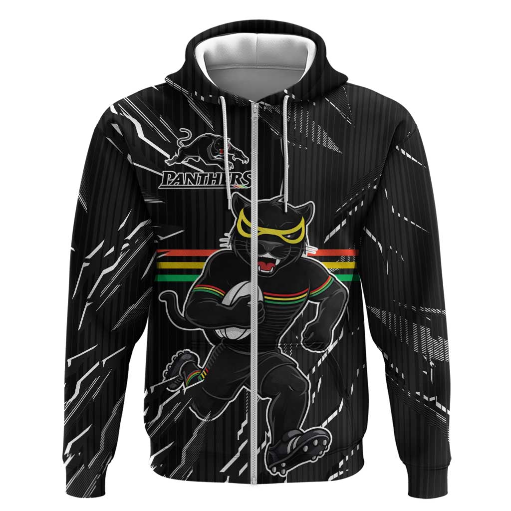 Personalized Penrith Panthers Zip Hoodie Dynamic Lightning Mascot Rugby Australia