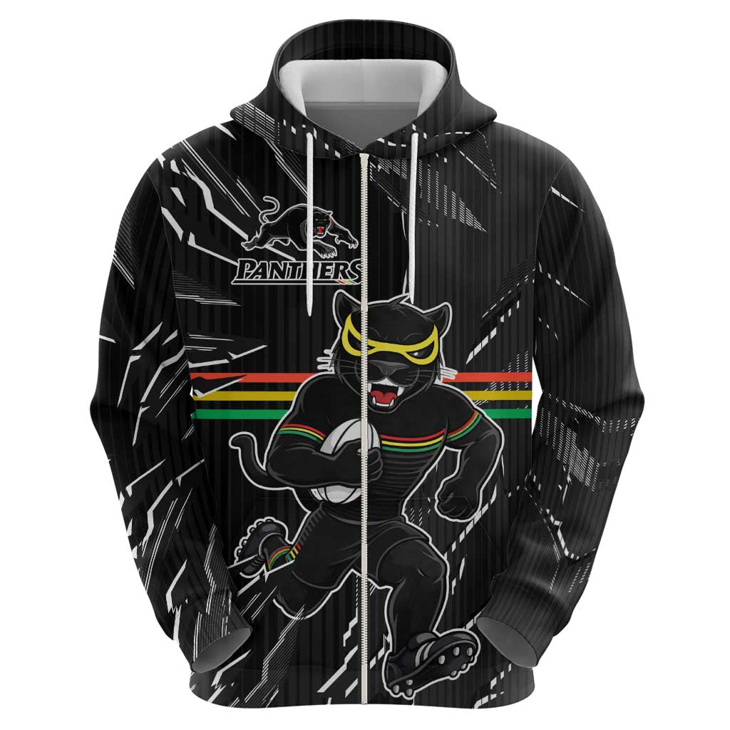 Personalized Penrith Panthers Zip Hoodie Dynamic Lightning Mascot Rugby Australia