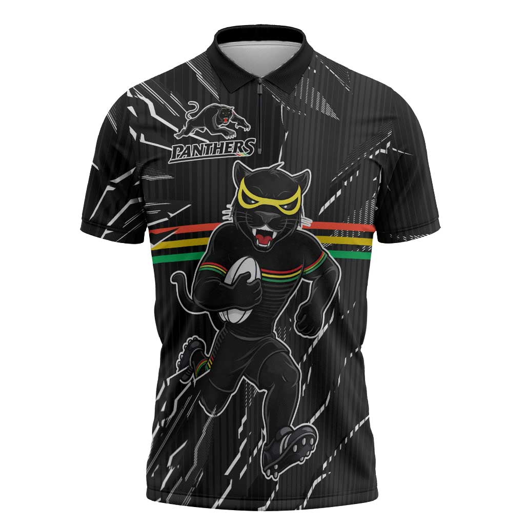 Personalized Penrith Panthers Zipper Polo Shirt Dynamic Lightning Mascot Rugby Australia
