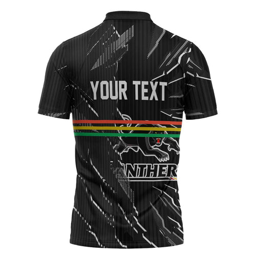 Personalized Penrith Panthers Zipper Polo Shirt Dynamic Lightning Mascot Rugby Australia