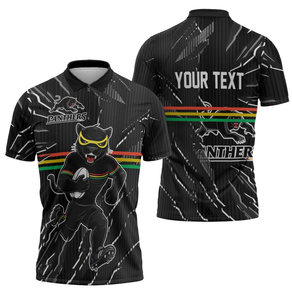 Personalized Penrith Panthers Zipper Polo Shirt Dynamic Lightning Mascot Rugby Australia