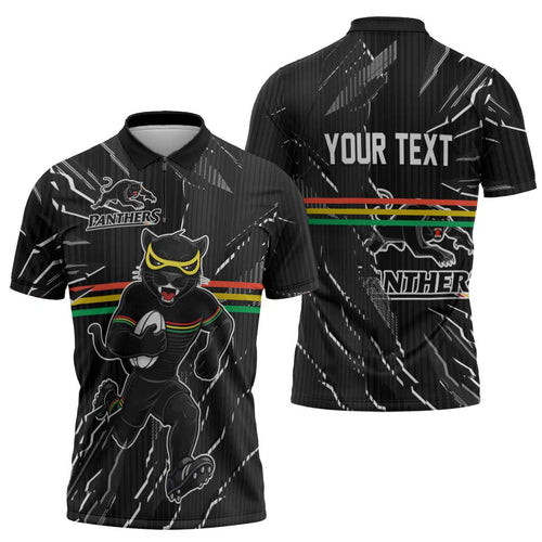 Personalized Penrith Panthers Zipper Polo Shirt Dynamic Lightning Mascot Rugby Australia