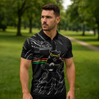 Personalized Penrith Panthers Zipper Polo Shirt Dynamic Lightning Mascot Rugby Australia