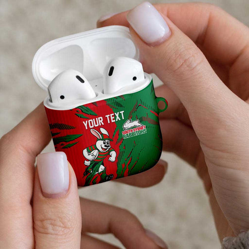 Personalized South Sydney Rabbitohs AirPods Case Dynamic Lightning Mascot Rugby Australia