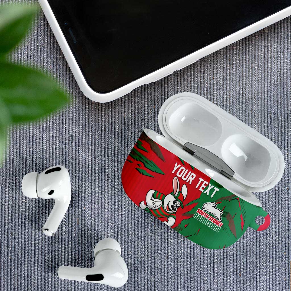 Personalized South Sydney Rabbitohs AirPods Case Dynamic Lightning Mascot Rugby Australia