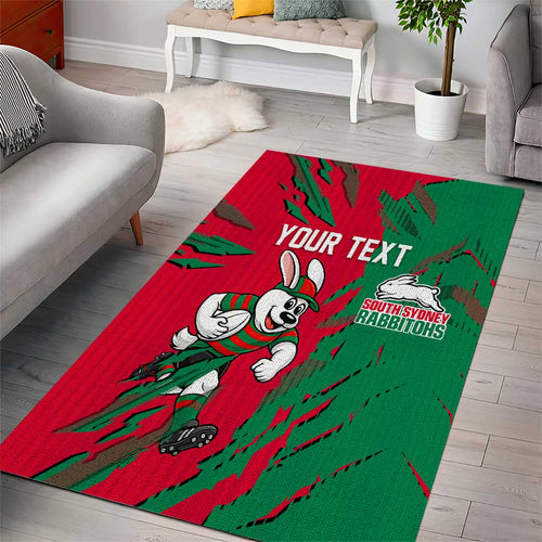 Personalized South Sydney Rabbitohs Area Rug Dynamic Lightning Mascot Rugby Australia