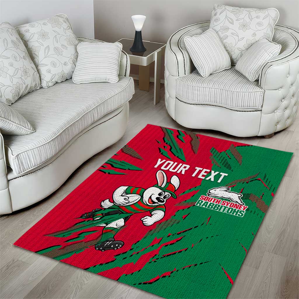 Personalized South Sydney Rabbitohs Area Rug Dynamic Lightning Mascot Rugby Australia