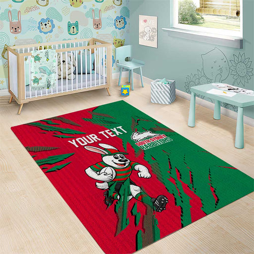 Personalized South Sydney Rabbitohs Area Rug Dynamic Lightning Mascot Rugby Australia
